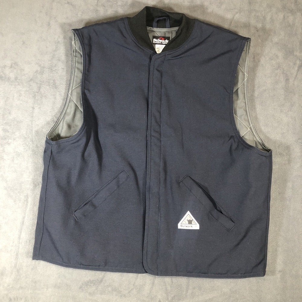 Bulwark Men's XL FR Insulated Navy Blue Workwear Vest Fire Retardant Preowned